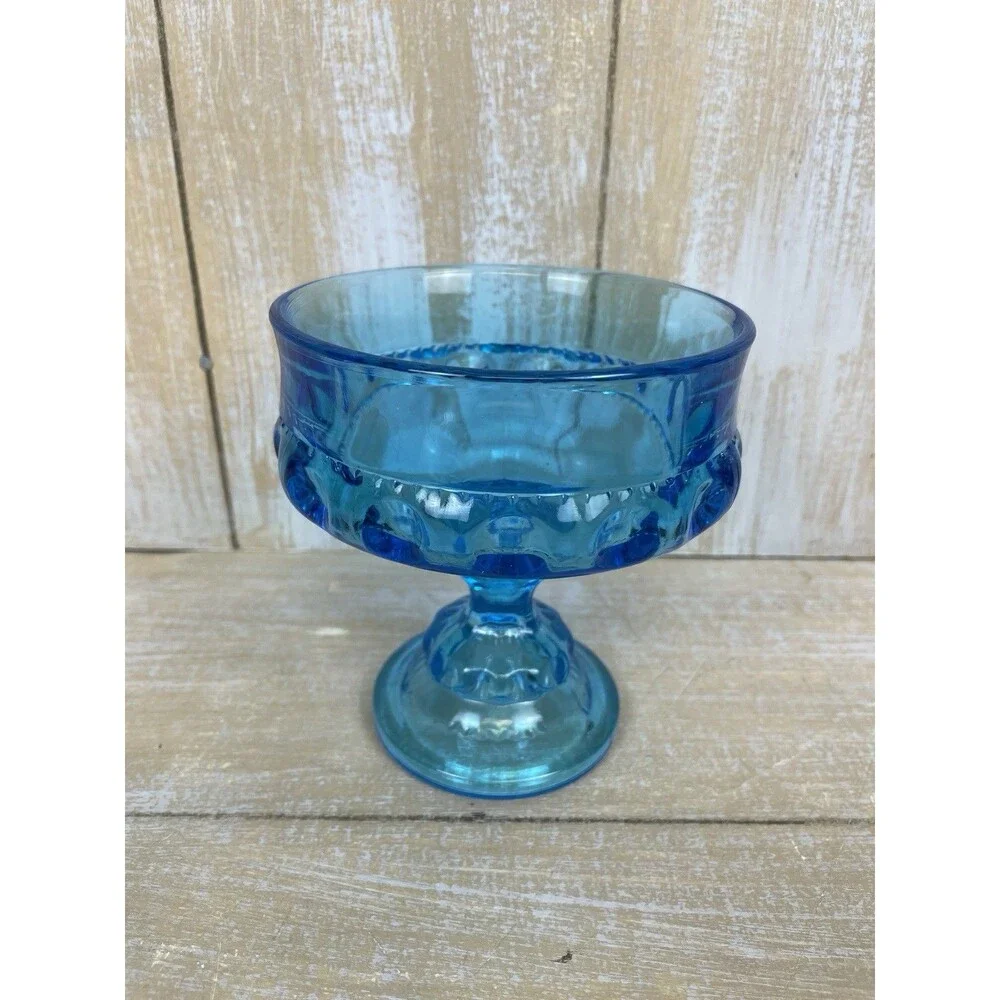 Indiana Glass Blue Kings Crown Compote Candy Dish